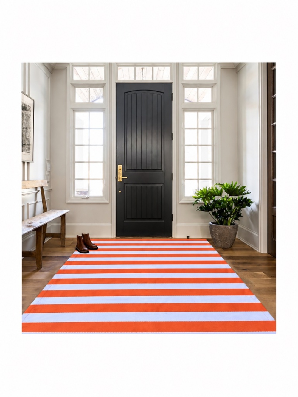 Bottalive Fall Decor Orange Striped Rug, 4' x 6' Cotton Reversible Foldable Wash